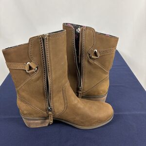 TEVA WOMEN FOXY MID LEATHER BROWN BOOTS WITH ZIPPER/FLORAL LINING Size US 11